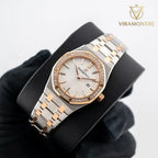 Audemars Piguet Royal Oak Silver toned Dial Steel and Gold Diamond Bezel 33mm