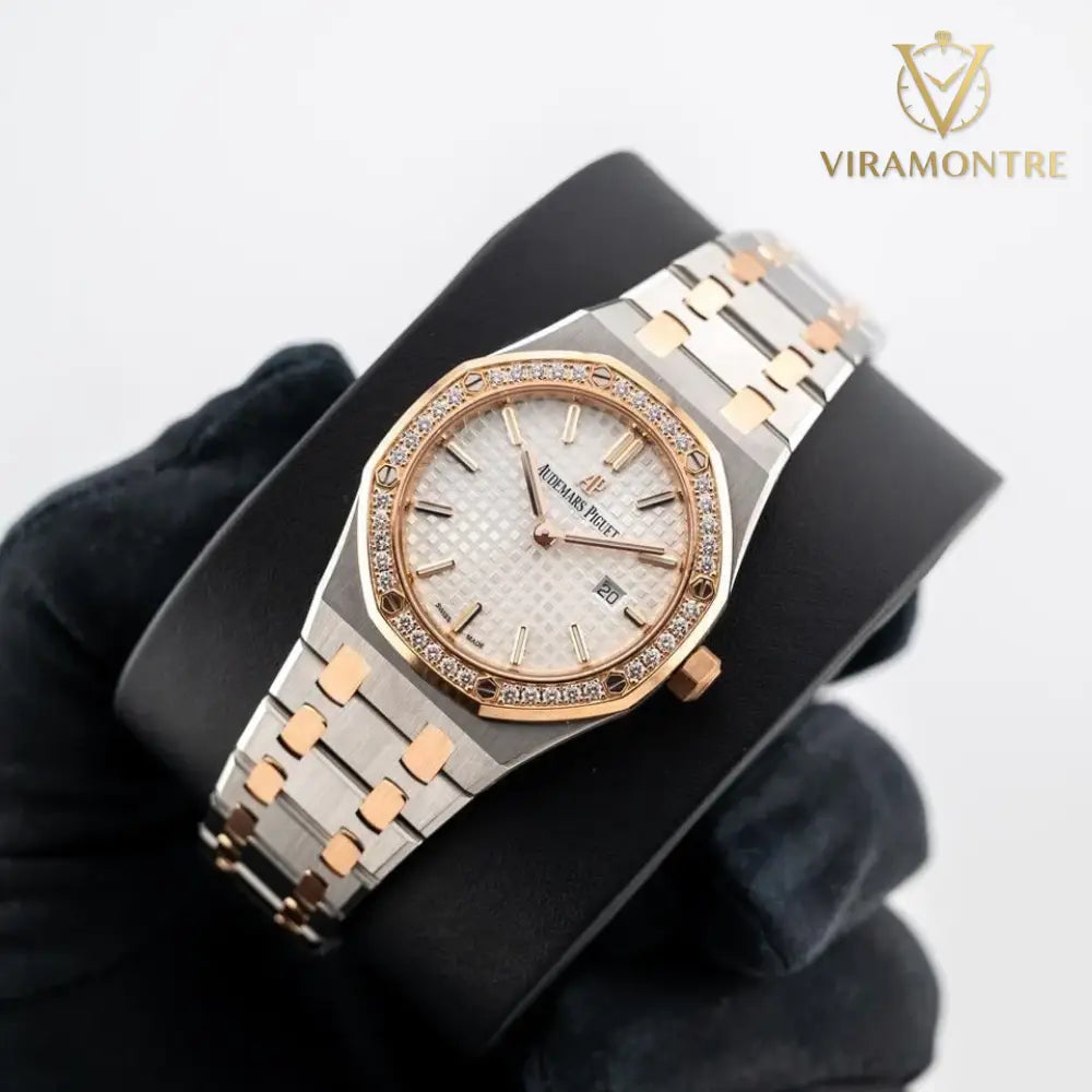 Audemars Piguet Royal Oak Silver toned Dial Steel and Gold Diamond Bezel 33mm