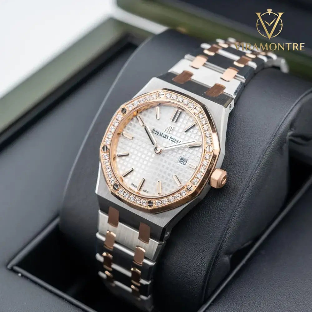 Audemars Piguet Royal Oak Silver toned Dial Steel and Gold Diamond Bezel 33mm