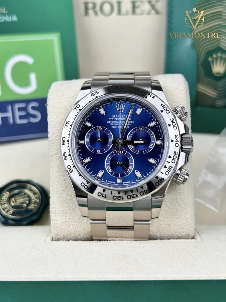 Rolex Daytona – White Gold Blue Baton Dial –
